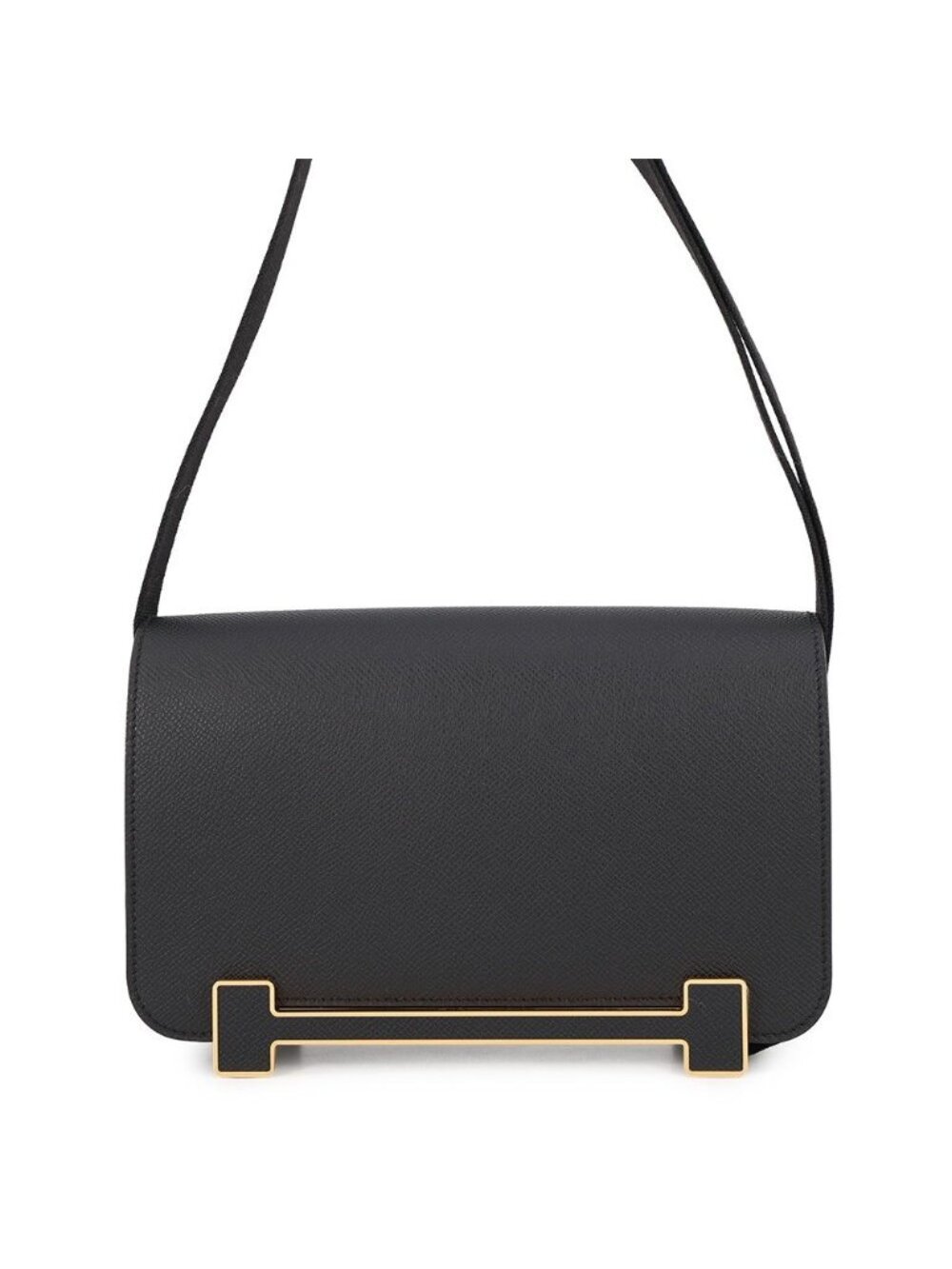 Hermes Shoulder Bag Geta Slim Black Gold Epsom